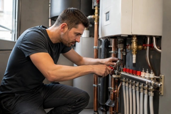 Technicien intervenant sur une installation thermique